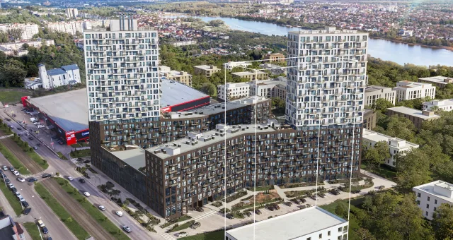 Аерiальне фото розташування ЖК The Tenth House відносно міста і річки